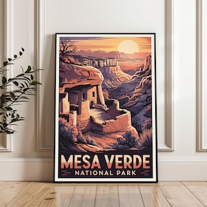 Poster Mesa Verde, art mural parc national, décoration de voyage Colorado, impression paysage de montagne, affiche de randonnée aventure, cadeau pour amoureux de la nature