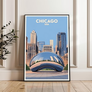 Póster de Chicago, póster de viaje a Chicago, impresión de Chicago, Illinois, arte mural de Illinois, impresión de paisaje urbano de Chicago, póster de regalo de viaje a Chicago