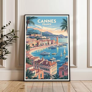 Cannes City Poster, Cannes Travel Artwork, France Wall Art Print, Coastal Landscape Poster, Cannes Gift Print, Cannes Poster