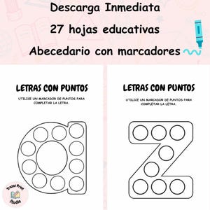 Abecedario con Marcadores de Puntos PDF | 27 Hojas Educativas | Letras para Niños | Actividad Preescolar Imprimible | Motricidad Fina infant