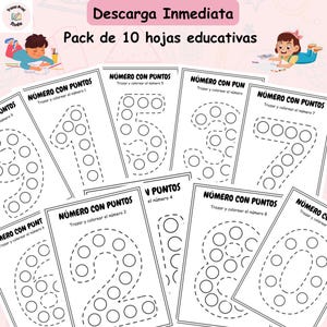 数字シート10枚パック - 幼児向けなぞり書きと色塗りアクティビティ - モンテッソーリ幼児教育 - なぞり書きと色塗りの数字