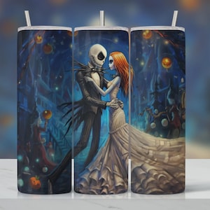 Scary Movie Nightmare Tumbler Wrap, Halloween Tumbler, Jack And Sally Full TumblerWrap, Sublimation Design, Boo bash, Jack sally Skellington