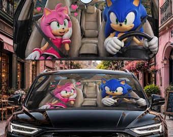 Sonic and Amy Rose Car Sun Shade, Sonic SunShade, Sonic the Hedgehog Car Decor, Sonic Car Shade, Sonic the Hedgehog Auto Sunshade