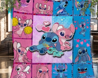 Lilo and Stitch Christmas Fleece Blanket, Lilo and Stitch Vintage Personalized Fleece Blanket, Personalized Fleece Blanket, Christmas Gifts