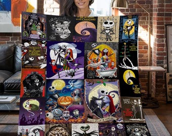 Jack Skellington Christmas Fleece Blanket, Jack Skellington Vintage Personalized Fleece Blanket, Personalized Fleece Blanket, Christmas Gift