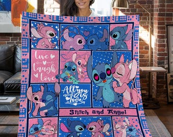 Lilo and Stitch Christmas Fleece Blanket, Lilo and Stitch Vintage Personalized Fleece Blanket, Personalized Fleece Blanket, Christmas Gifts