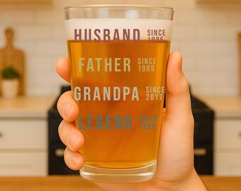Dad Grandpa 16oz Print Beer Glass, Husband Father Grandpa Legend Personalized Beer Glass, Father's Day Gift, Father's Day Custom Glass
