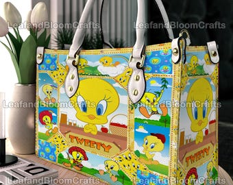 Leren handtas Tweety Bird, gepersonaliseerde schoudertas Tweety Bird, vintage crossbodytas, aangepaste tas aan bovenkant