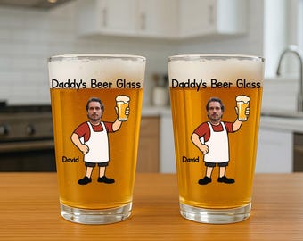 Daddy's Beer Glass 16oz Print Beer Glass, Personalized Beer Glass, Father's Day Gift, Father's Day Custom Glass