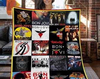 Manta polar navideña de Bon Jovi, Manta polar vintage personalizada de Bon Jovi, Manta polar personalizada, Regalos de Navidad