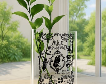 Alice in Wonderland Acrylic Book Vase, Alice in Wonderland Personalized Flower Vase, Gift For Book Lover, Home Decor