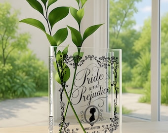 Stolz und Vorurteil Acryl Büchervase, Stolz und Vorurteil Personalisierte Blumenvase, Geschenk für Buchliebhaber, Wohnkultur