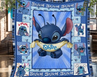 Lilo and Stitch Christmas Fleece Blanket, Lilo and Stitch Vintage Personalized Fleece Blanket, Personalized Fleece Blanket, Christmas Gifts