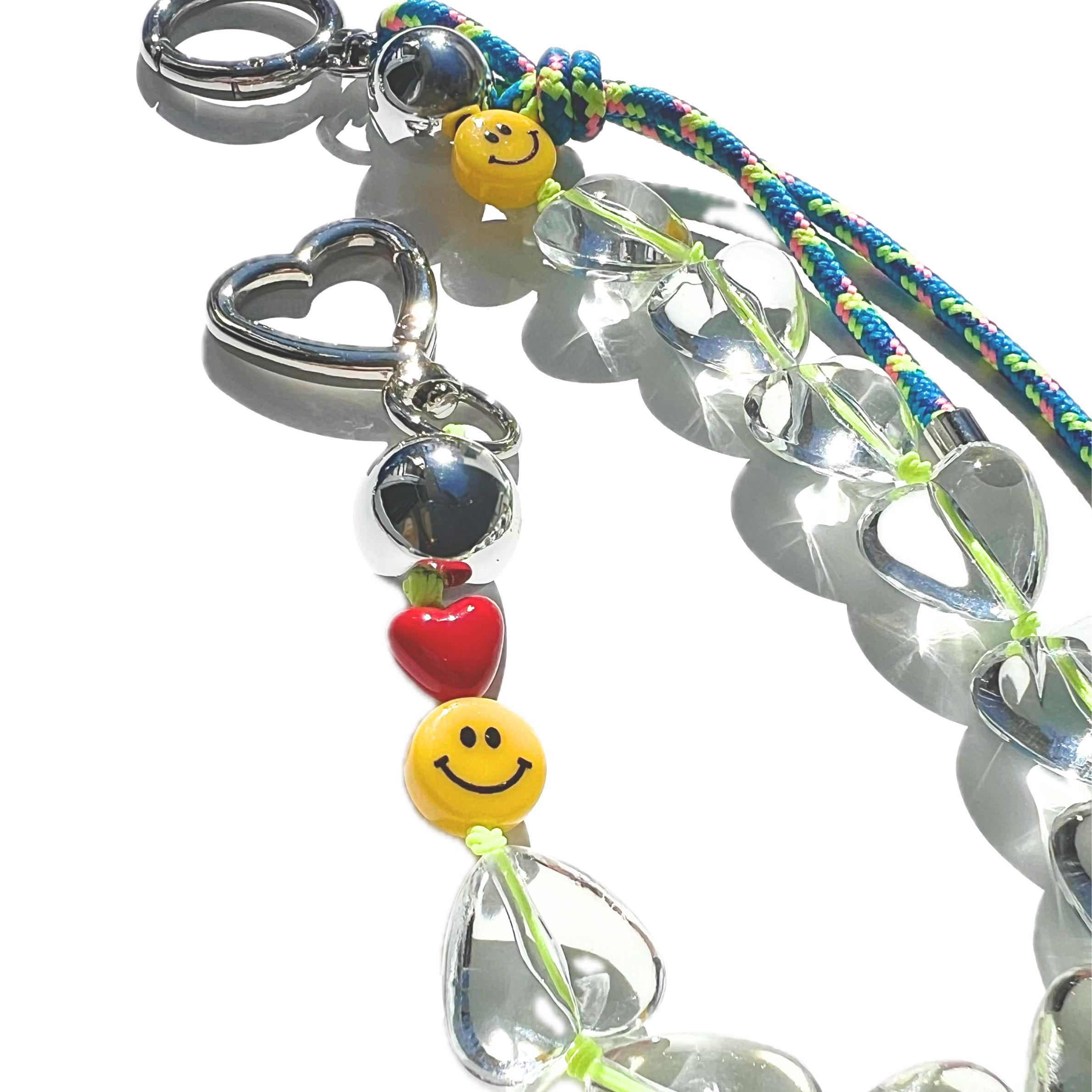 Face Key Rings Smiley Face Key Ring: Translucent Hearts Beaded Bag Charm With Paracord ...