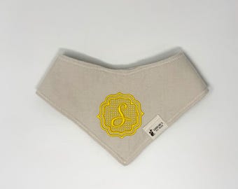 Embroidered Dog Bandana: Personalized Initial Monogram, Tan Pet Scarf