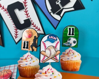 Sports cupcake toppers| sports Birthday Party Decorations | Personalized Cupcake Toppers | basketball baseball soccer cupcake toppers|