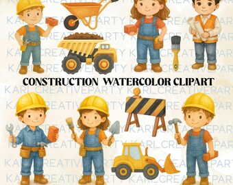 Clipart akwarelowy z budowlami/ Zestaw dla dzieci z budowlami w formacie PNG