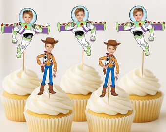 Toy Story Cupcake Toppers/ Personalized Face toppers/ Buzz light year and Goody toppers/ Toy Story party decor