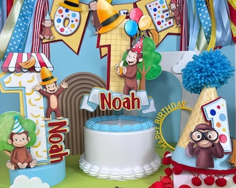 Curious George First Birthday Decoration Bundle | Curious George Birthday Party Decor / Curious George Banner / Curious George topper