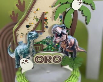 Dinosaur Cake Topper/ Personalized Dino Cake Topper/ Jungle Dinosaur Party Decor/ T Rex cake topper/ Dinosaurs party decor