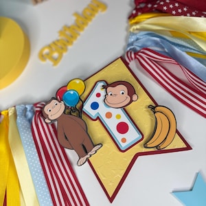Curious George High Chair Banner/ Curious George 1st Birthday banner/ Curious George party decor image 2