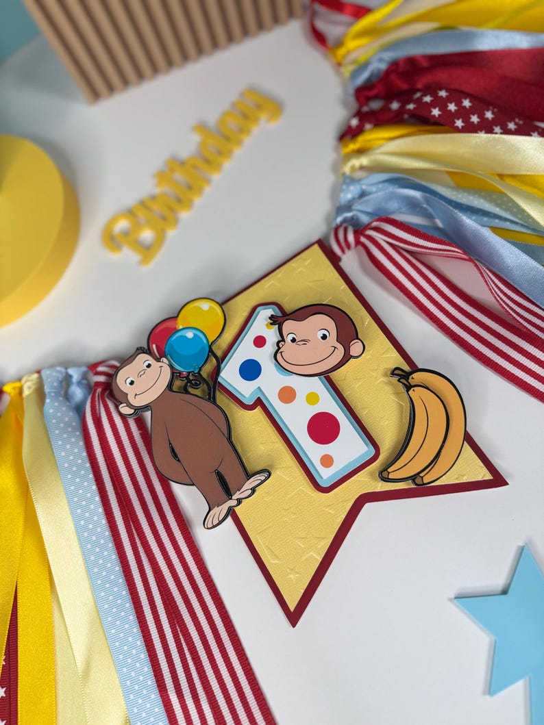Curious George High Chair Banner/ Curious George 1st Birthday banner/ Curious George party decor image 2