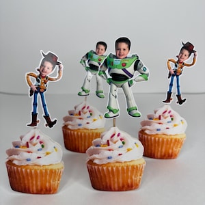 Toy Story Cupcake Toppers/ Personalized Face toppers/ Buzz light year and Goody toppers/ Toy Story party decor