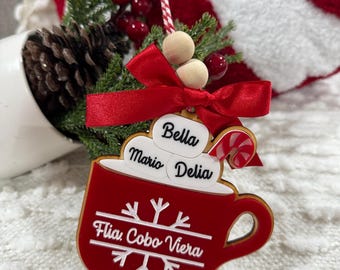 Personalized Family Christmas Ornament – Custom Hot Cocoa Cup ornament – Christmas Ornament decor- Christmas Gift