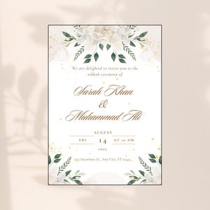 Bearbeitbare Walimah Einladungsvorlage, muslimische Hochzeitseinladung, Floral Nikkah Karte, Empfang einladen, Luxus Hochzeitseinladung, Canva Vorlage