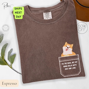 Funny Shiba Inu Pocket Shirt Comfort Colors tee for dog moms, pet lovers & cute dog gift fans. Adorable and unique Shiba tee