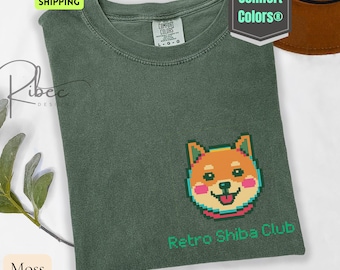 Retro Shiba Club Pixel Art Shirt: Funny Gamer Dog Tee - Comfort Colors