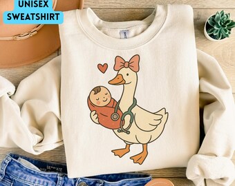 NICU Nurse Silly Goose Sweatshirt  Cute Neonatal Nurse Tee Goose Baby Nurse Shirt Funny Nurse Gift   RN Shirt Coquette nicu nursing gift