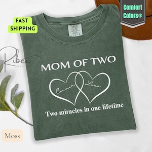 Mom of Two Comfort Colors Shirt  Personalized mom of two Names Tee Two Mom Gift – Matching Two Outfit Two Mama Mom of 2 Gift for Mom of 2