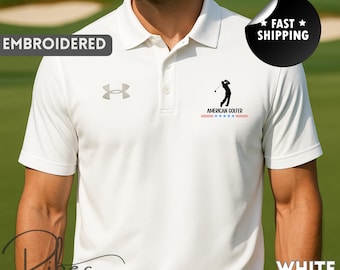 USA Flag Embroidered Golf Polo Shirt: Under Armour Patriotic Apparel