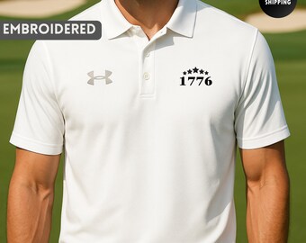 1776 Embroidered Men's Polo Shirt | Patriotic USA Under Armour July 4th Tee, American Heritage, Sweat-Wicking, Odor-Resistant, Relaxed Fit