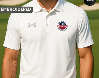 Embroidered Patriotic Polo Shirt for Men | 4th of July Gift, Veteran & Military Appreciation, USA Pride, Land of the Free