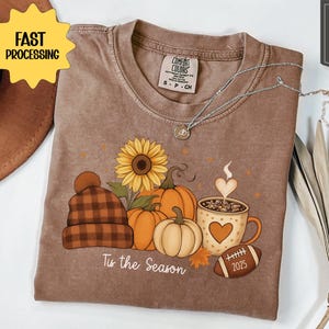 Tis The Season Tee: Comfort Colors Football & Pumpkin Latte Fall Shirt