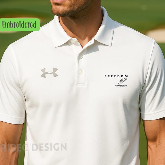 Embroidered Charlie Kirk Freedom Polo Shirt, Sporty Golf Tee, Under Armour Men's Shirt, Charlie Kirk Tee, Conservative Political Apparel