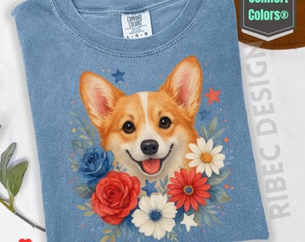 Patriotic Corgi 4th of July Shirt: American Floral Dog Tee