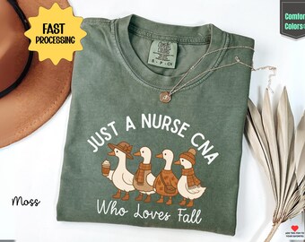 Comfort Colors CNA Fall Shirt, Cozy Autumn Nurse Tee, Pumpkin and Coffee Gift for Nursing Assistants, Fall Medical Shirt, Unisex Casual Tee
