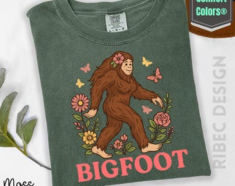 Floral Bigfoot T-Shirt: Forest Creature Adventure Shirt
