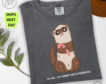 Ferret Shirt Comfort Colors Ferret Shirt Cute  Pet Tee Candy Cane Ferret Shirt Gift for Ferret Lovers Animal Shirt