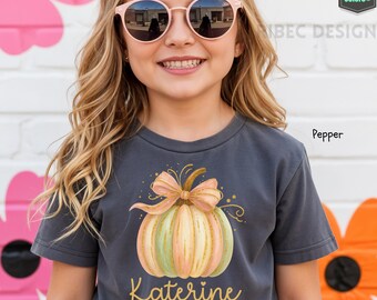 Personalized Coquette Pumpkin Toddler Tee: Girls' Fall Shirt