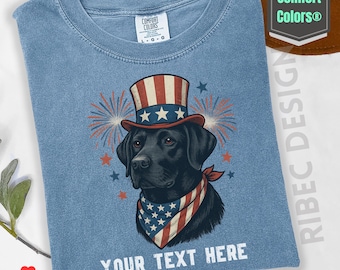 Custom Black Lab 4th of July Comfort Colors Shirt: Personalized Patriotic Dog Tee