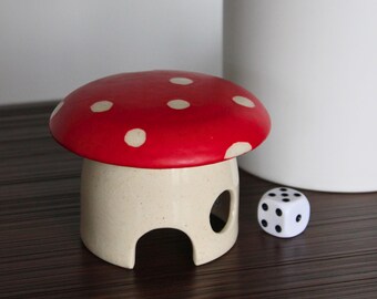 Handmade Ceramic Mushroom House | Red Spotted Whimsical Decor