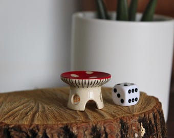 Red Toadstool Handmade Ceramic Mushroom House | Whimsical Mushroom Lover Decor