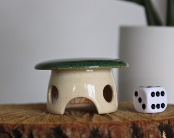 Handmade Ceramic Mushroom House | Dark Green Whimsical Decor