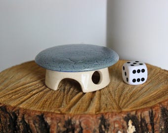 Handmade Teal Crackle Ceramic Mushroom House | Whimsical Home Decor