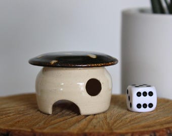 Sparkly Black Mushroom House | Handmade Ceramic Mushroom | Unique Home Decor