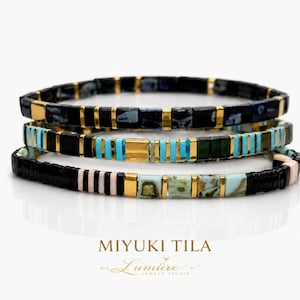 Ensemble de bracelets Miyuki Tila Ocean Treasure | Bracelet japonais superposable en or bleu turquoise